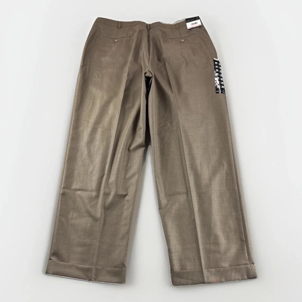Perry Ellis America Dress Pants Men 40x30 Brown Pleated Slacks Chinos Preppy NEW